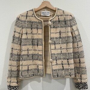 Vintage Adolfo at Saks Fifth Avenue Wool Cream and Black Blazer Cardigan